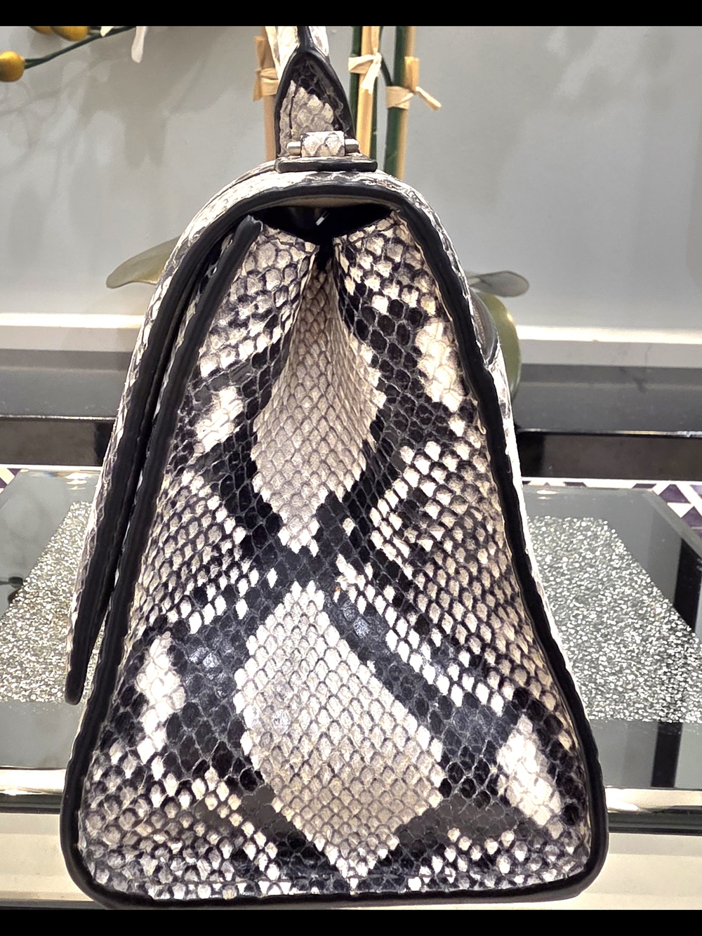 Balenciaga Black and Gray Python-Print Top Handle Satchel - Picture 6 of 17